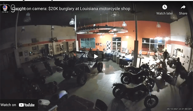VIDEO: Gone in 50 seconds, burglars ransack Louisiana motorcycle shop