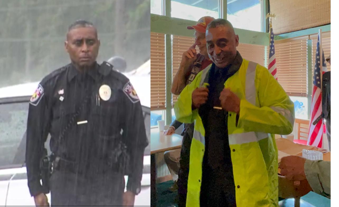 Officer who stood in driving rain to honor WWII vet presented new raincoat